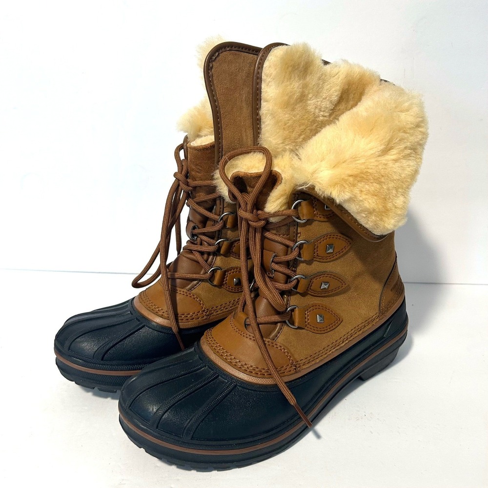 Crocks AllCast II Luxe Boots Womens 7 Chestnut Black Duck Snow WP Leather Gorp